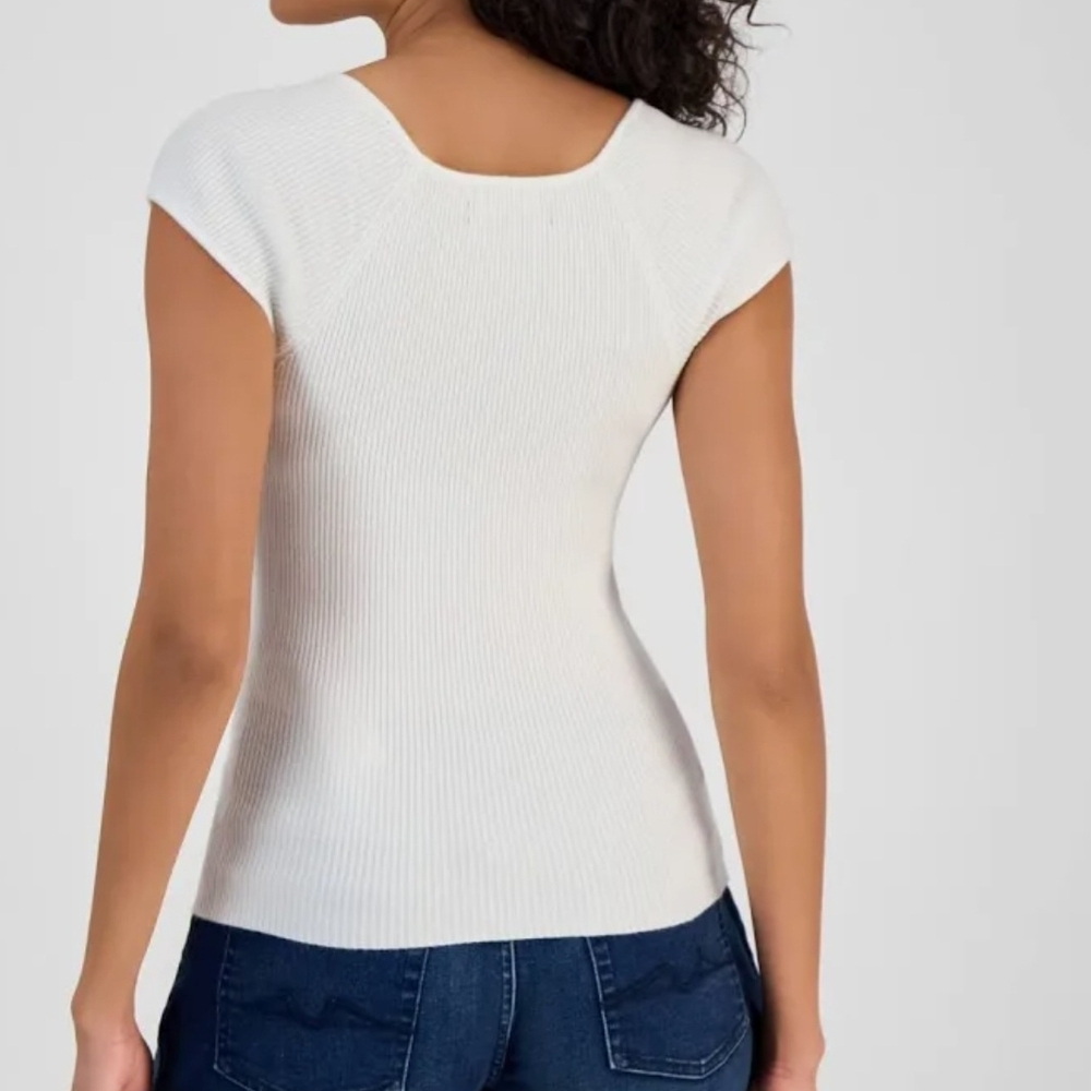 7 For All Mankind Cream Ribbed Knit Top - Picture 4 of 5